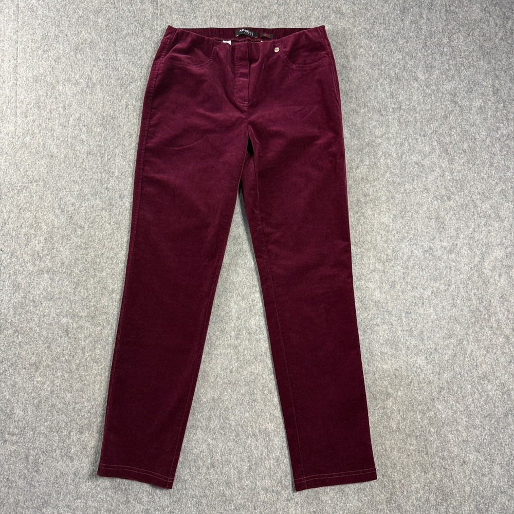Robell Womens Size 10 Bella Needlecord Trousers Burgundy Corduroy Pull On Pants
